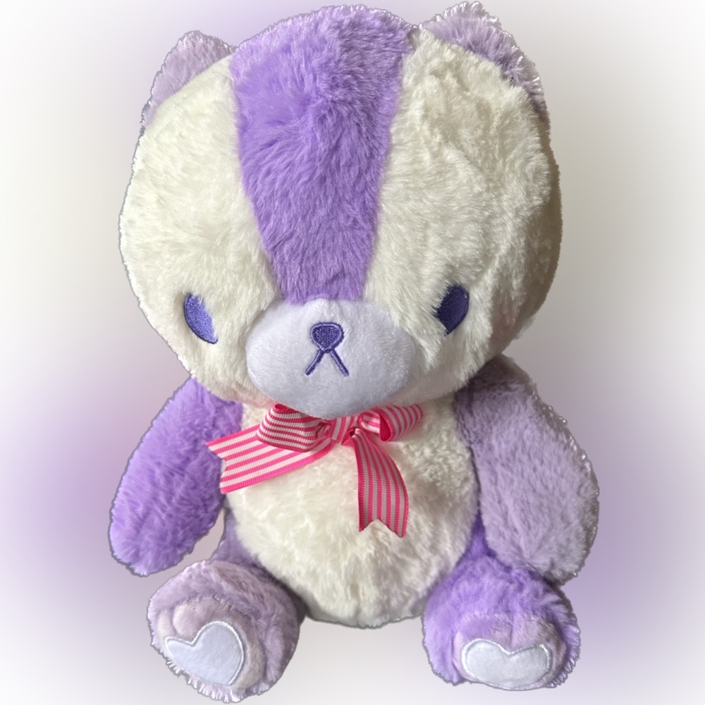 Colorful Mofuru Lavender Fluffy Plush Japan Panda 30cm/12” Striped Pink Bow tie
